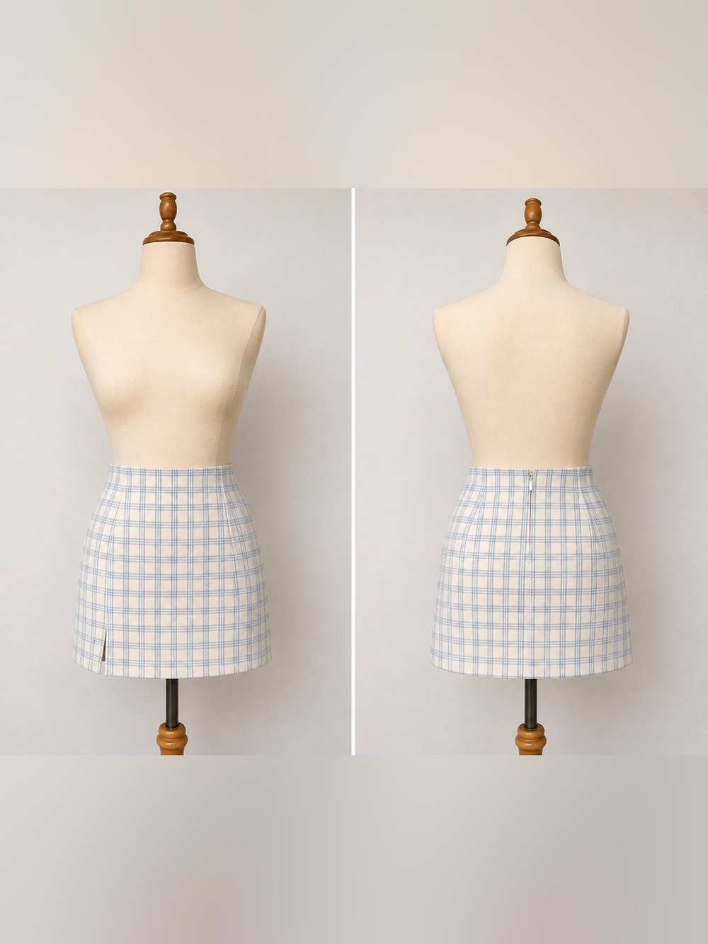 Brandy Melville plaid mini skirt in a white/blue check print